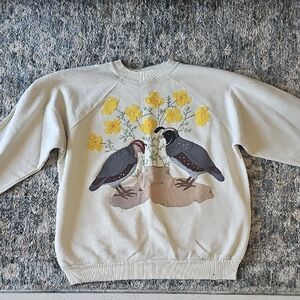 Women's Cream Sweater with Bird and Floral Design